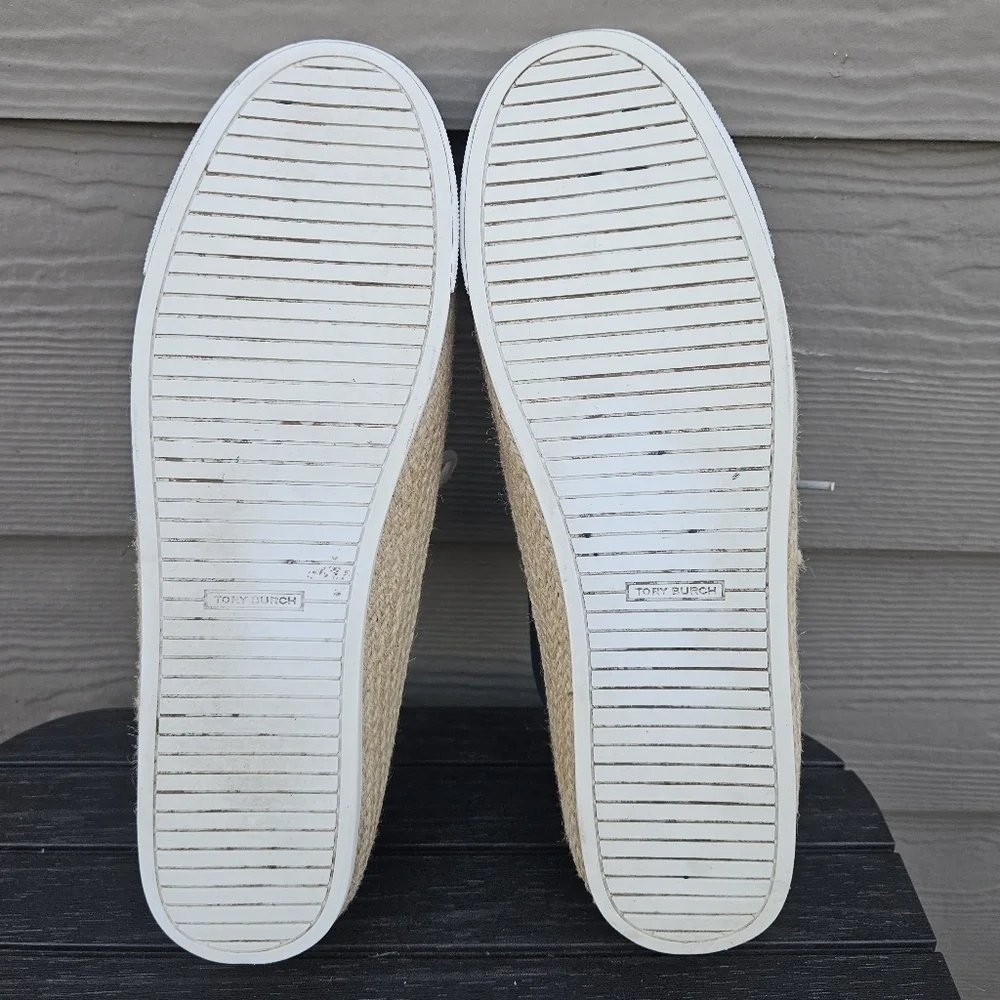 Tory Burch Platform Espadrille Sneakers Navy Blue Canvas & Jute Women's Size 11